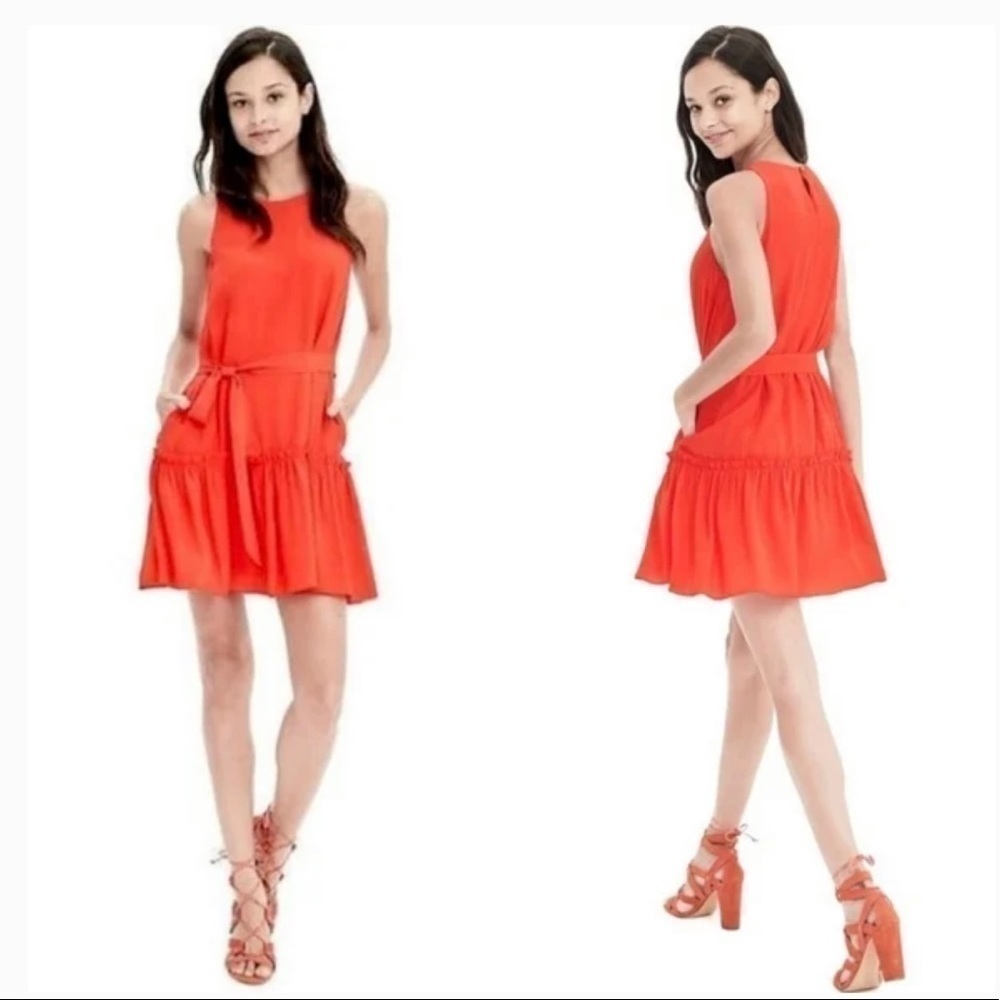 BANANA Republic Orange Mini Dress with Detachable Belt and Ruffled Hem